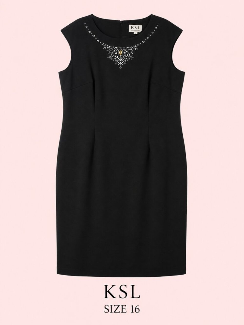 Vintage Y2K KSL Karin Stevens Women's 16 Black Rhinestone Sheath Dress